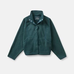 Outdoor Voices Dark Green RecFleece Snap Jacket with Boxy Silhouette
